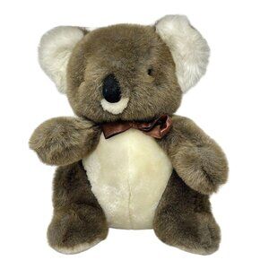 Chrisha Playful Plush Koala Pot Belly Stuffed Animal Brown Bow 13 Inch Flaw Vtg